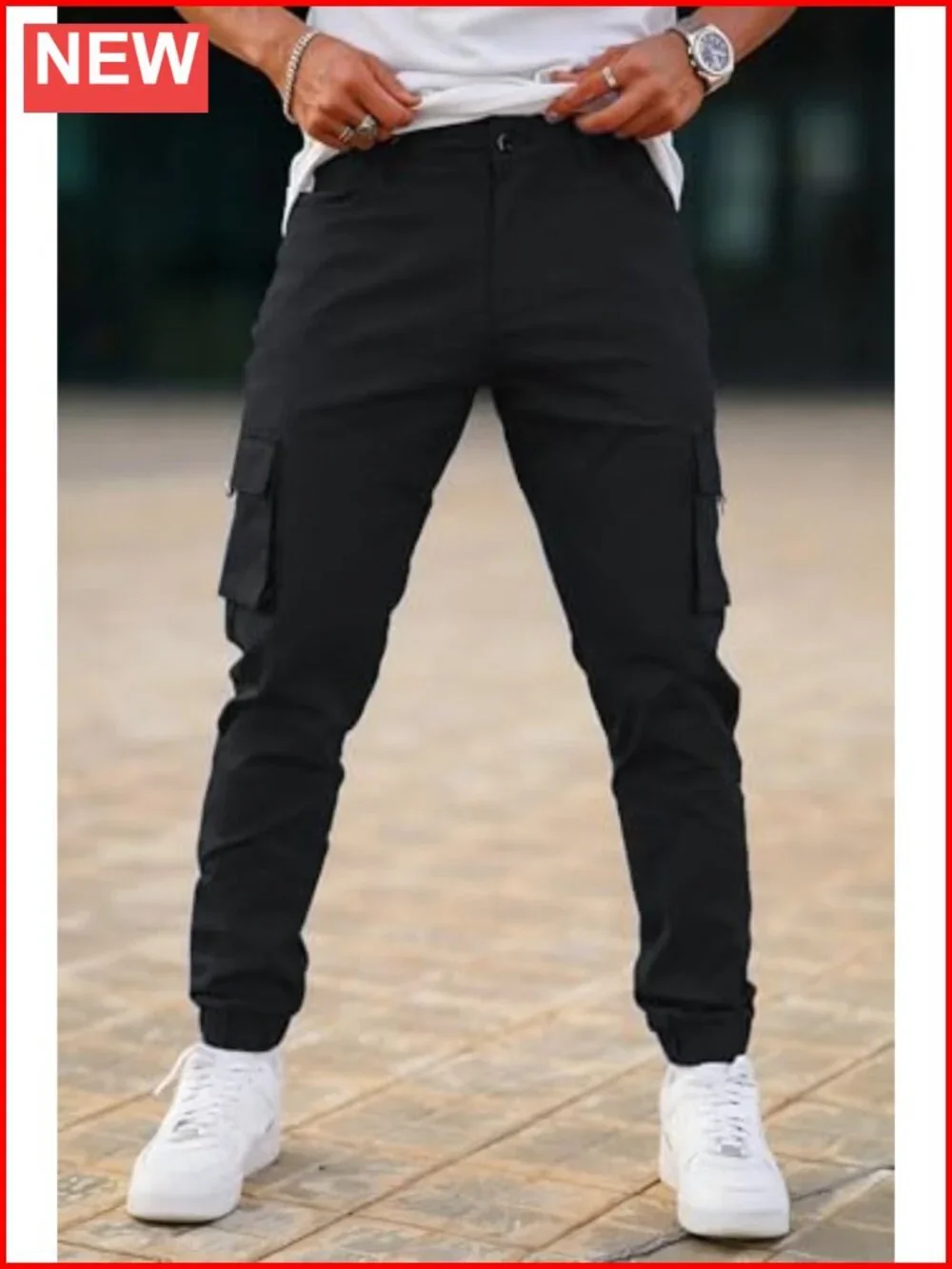 Slim Fit Cargo Jogger Pants with Stretch Cotton Blend & Zipper Pockets